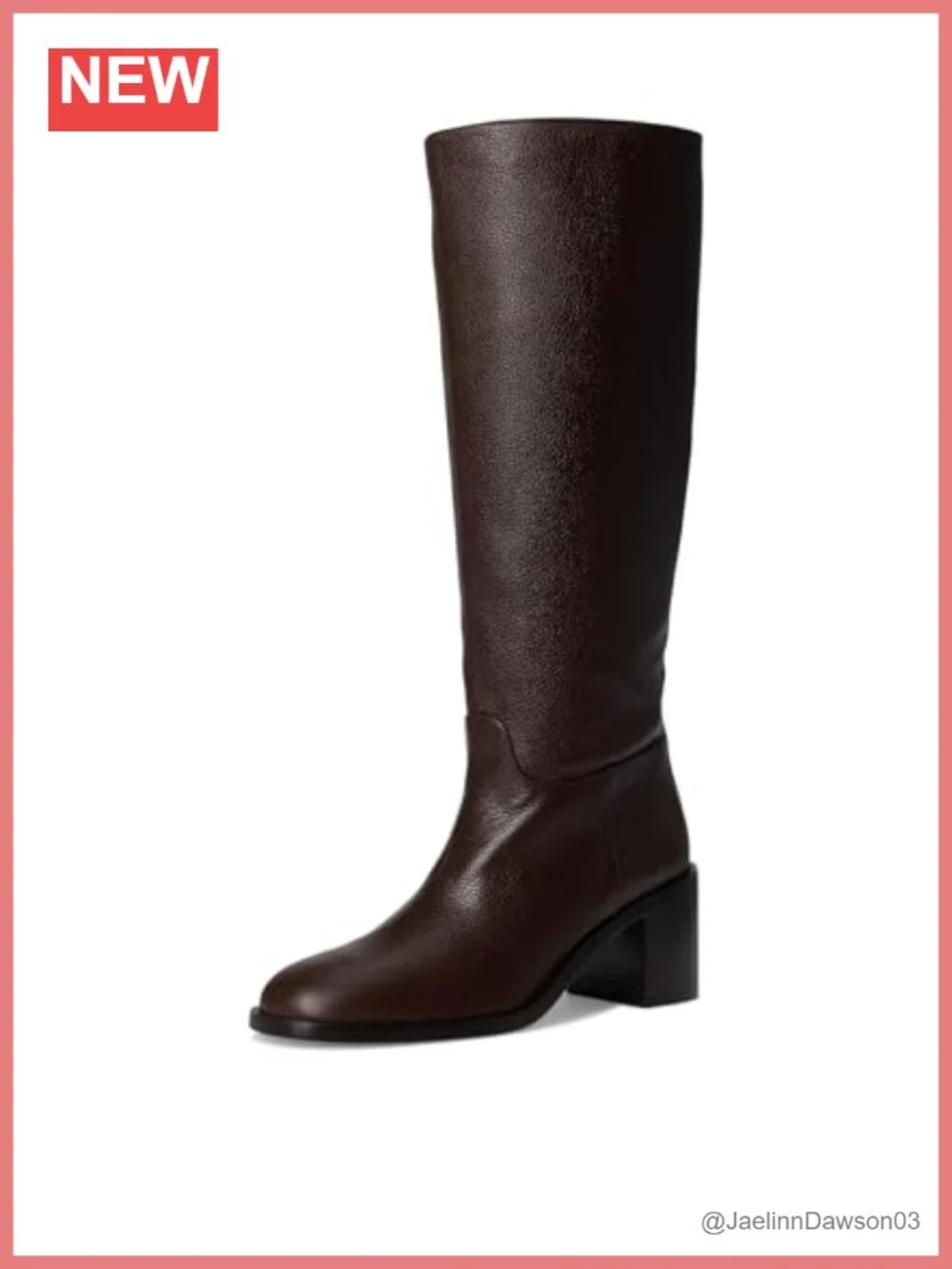 Knee-High Leather Boots Block Heel Pull-On Rounded Square Toe All-Season